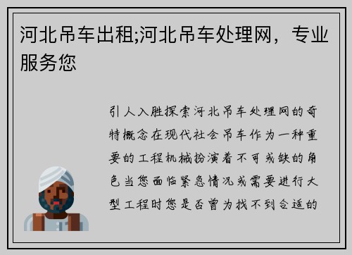 河北吊车出租;河北吊车处理网，专业服务您