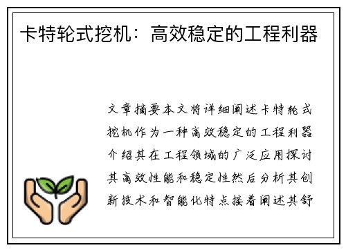 卡特轮式挖机：高效稳定的工程利器
